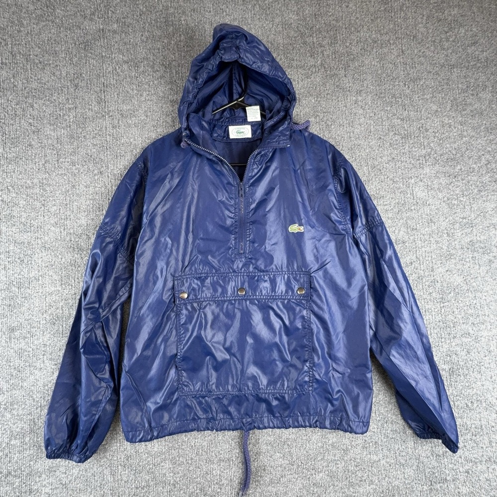 Lacoste Jacket Teens Large Blue Hooded 1/2 Zip Nylon Pullover Windbreaker